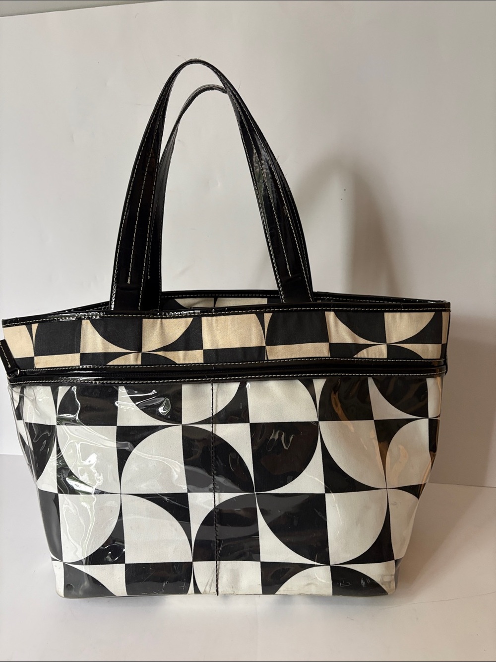 Vintage Nine West Black and White Geometric Tote Bag
